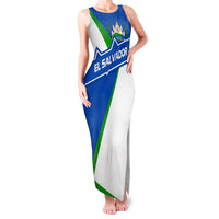 El Salvador Flag Crest Family Matching Tank Maxi Dress and Hawaiian Shirt with Blue Green Stripes and Bold Letter Design - Wonder Print Shop