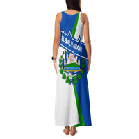 El Salvador Flag Crest Family Matching Tank Maxi Dress and Hawaiian Shirt with Blue Green Stripes and Bold Letter Design - Wonder Print Shop