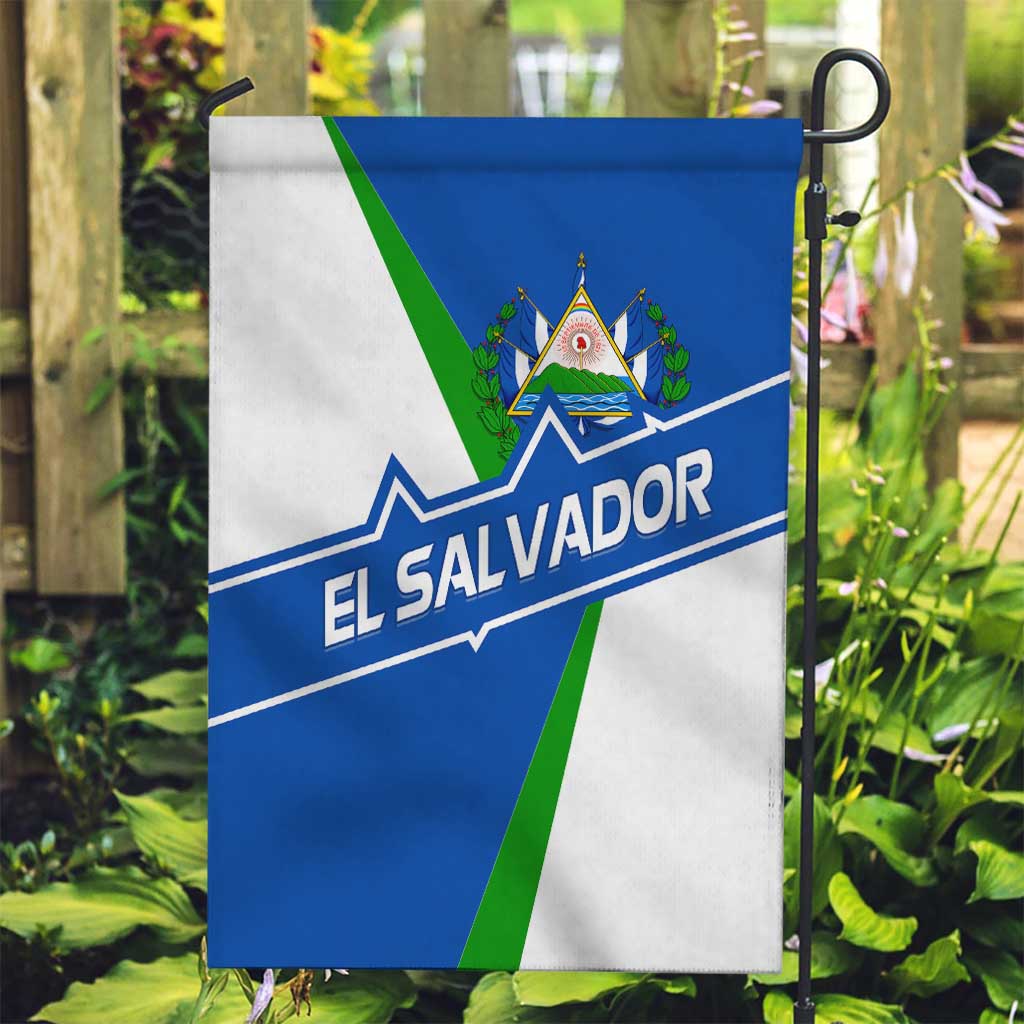 El Salvador Flag Crest Garden Flag with Blue Green Stripes and Bold Letter Design - Wonder Print Shop