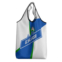 El Salvador Flag Crest Grocery Bag with Blue Green Stripes and Bold Letter Design - Wonder Print Shop