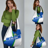 El Salvador Flag Crest Grocery Bag with Blue Green Stripes and Bold Letter Design - Wonder Print Shop