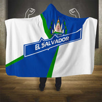 El Salvador Flag Crest Hooded Blanket with Blue Green Stripes and Bold Letter Design - Wonder Print Shop