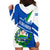 El Salvador Flag Crest Hoodie Dress with Blue Green Stripes and Bold Letter Design - Wonder Print Shop
