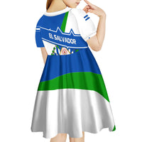 El Salvador Flag Crest Kid Short Sleeve Dress with Blue Green Stripes and Bold Letter Design - Wonder Print Shop