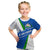 El Salvador Flag Crest Kid T Shirt with Blue Green Stripes and Bold Letter Design - Wonder Print Shop