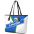 El Salvador Flag Crest Leather Tote Bag with Blue Green Stripes and Bold Letter Design - Wonder Print Shop