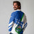El Salvador Flag Crest Long Sleeve Polo Shirt with Blue Green Stripes and Bold Letter Design - Wonder Print Shop