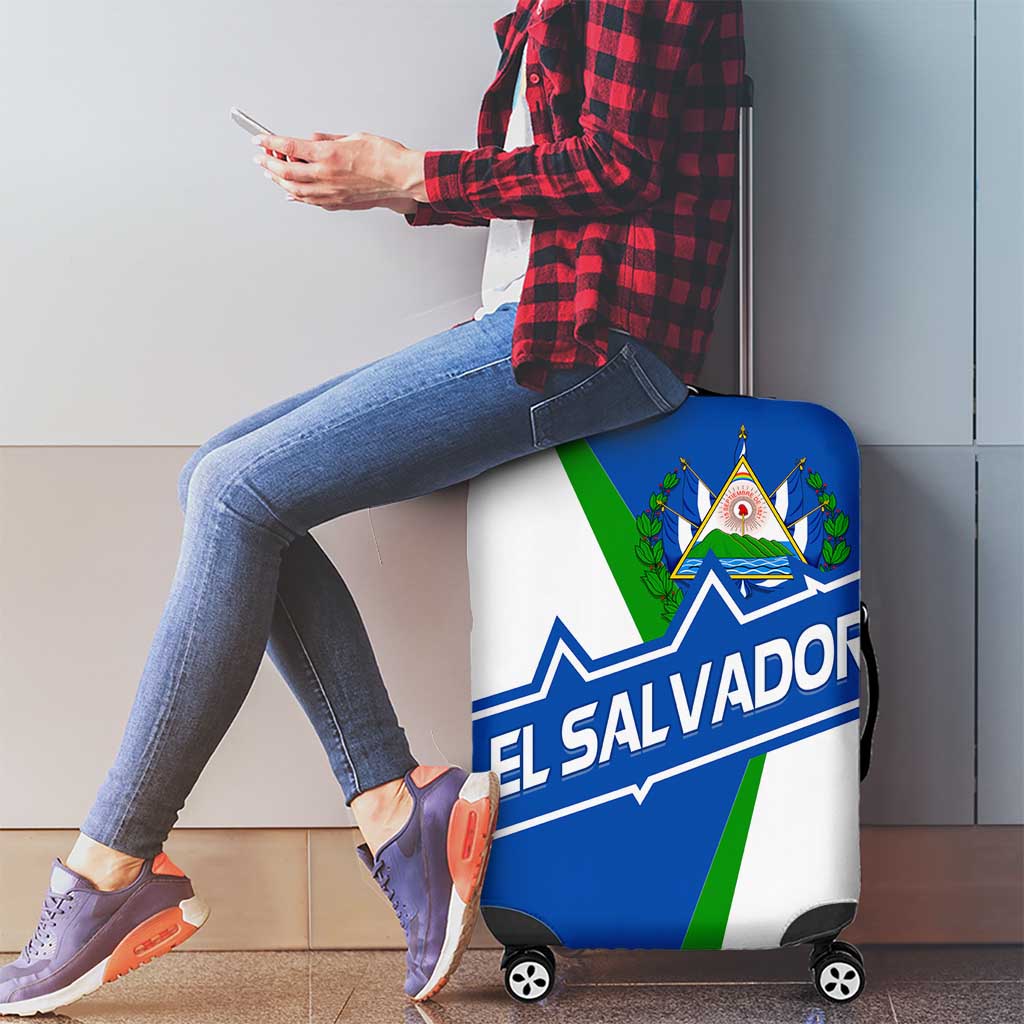 El Salvador Flag Crest Luggage Cover with Blue Green Stripes and Bold Letter Design - Wonder Print Shop