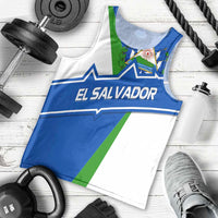 El Salvador Flag Crest Men Tank Top with Blue Green Stripes and Bold Letter Design - Wonder Print Shop