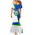 El Salvador Flag Crest Mermaid Dress with Blue Green Stripes and Bold Letter Design - Wonder Print Shop