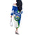 El Salvador Flag Crest Off The Shoulder Long Sleeve Dress with Blue Green Stripes and Bold Letter Design - Wonder Print Shop