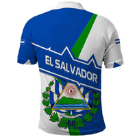 El Salvador Flag Crest Polo Shirt with Blue Green Stripes and Bold Letter Design - Wonder Print Shop