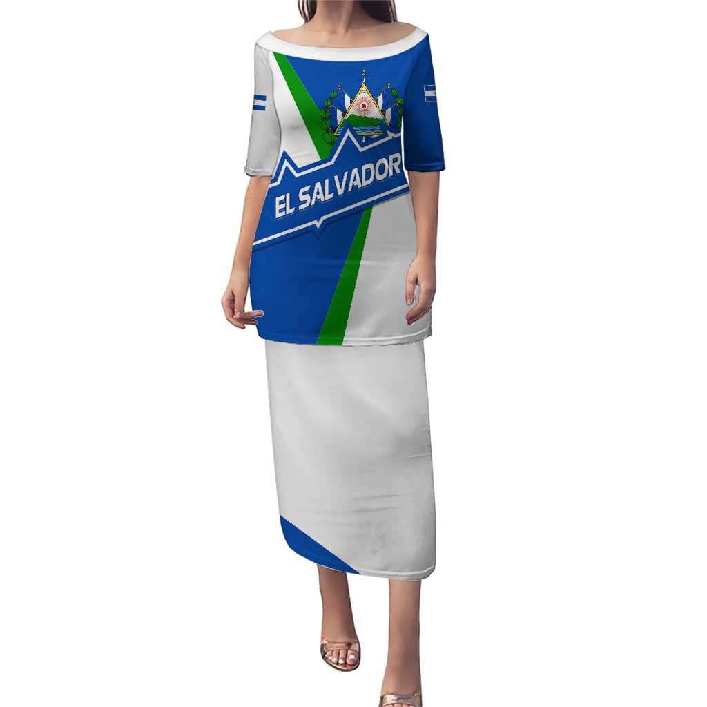 El Salvador Flag Crest Puletasi with Blue Green Stripes and Bold Letter Design - Wonder Print Shop