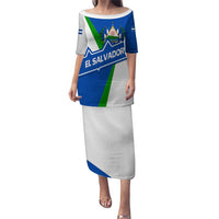 El Salvador Flag Crest Puletasi with Blue Green Stripes and Bold Letter Design - Wonder Print Shop