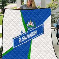 El Salvador Flag Crest Quilt with Blue Green Stripes and Bold Letter Design - Wonder Print Shop
