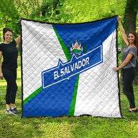 El Salvador Flag Crest Quilt with Blue Green Stripes and Bold Letter Design - Wonder Print Shop