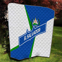 El Salvador Flag Crest Quilt with Blue Green Stripes and Bold Letter Design - Wonder Print Shop