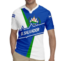 El Salvador Flag Crest Rugby Jersey with Blue Green Stripes and Bold Letter Design - Wonder Print Shop