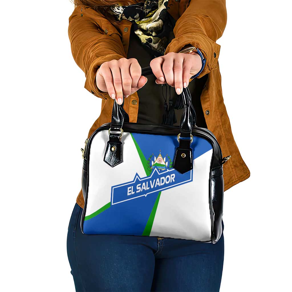 El Salvador Flag Crest Shoulder Handbag with Blue Green Stripes and Bold Letter Design - Wonder Print Shop