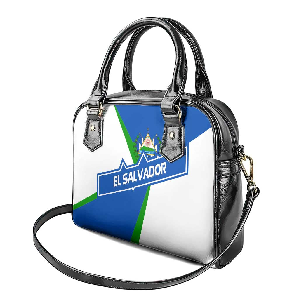 El Salvador Flag Crest Shoulder Handbag with Blue Green Stripes and Bold Letter Design - Wonder Print Shop