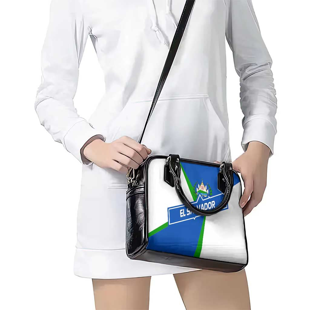 El Salvador Flag Crest Shoulder Handbag with Blue Green Stripes and Bold Letter Design - Wonder Print Shop