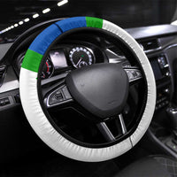 El Salvador Flag Crest Steering Wheel Cover with Blue Green Stripes and Bold Letter Design - Wonder Print Shop