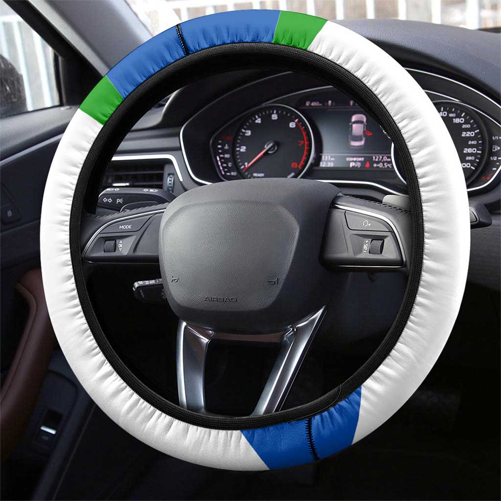 El Salvador Flag Crest Steering Wheel Cover with Blue Green Stripes and Bold Letter Design - Wonder Print Shop