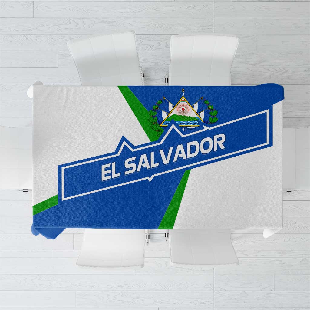 El Salvador Flag Crest Tablecloth with Blue Green Stripes and Bold Letter Design - Wonder Print Shop