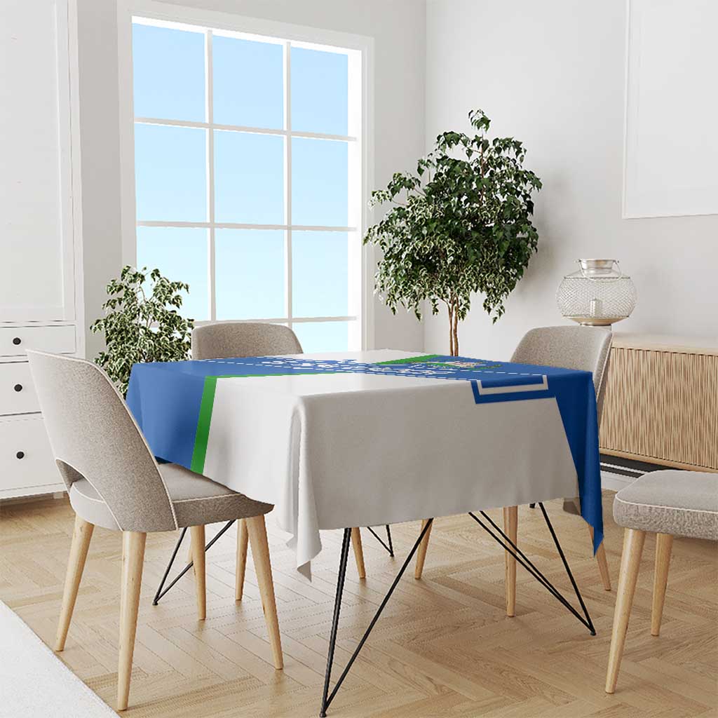 El Salvador Flag Crest Tablecloth with Blue Green Stripes and Bold Letter Design - Wonder Print Shop