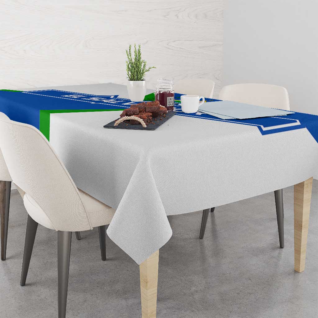 El Salvador Flag Crest Tablecloth with Blue Green Stripes and Bold Letter Design - Wonder Print Shop