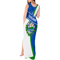 El Salvador Flag Crest Tank Maxi Dress with Blue Green Stripes and Bold Letter Design - Wonder Print Shop