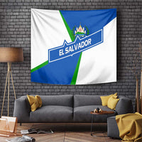 El Salvador Flag Crest Tapestry with Blue Green Stripes and Bold Letter Design - Wonder Print Shop