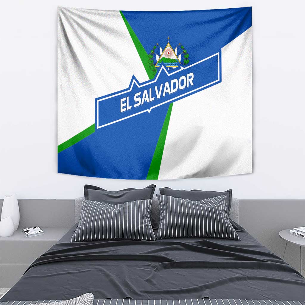 El Salvador Flag Crest Tapestry with Blue Green Stripes and Bold Letter Design - Wonder Print Shop