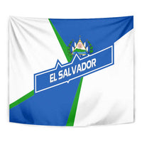 El Salvador Flag Crest Tapestry with Blue Green Stripes and Bold Letter Design - Wonder Print Shop