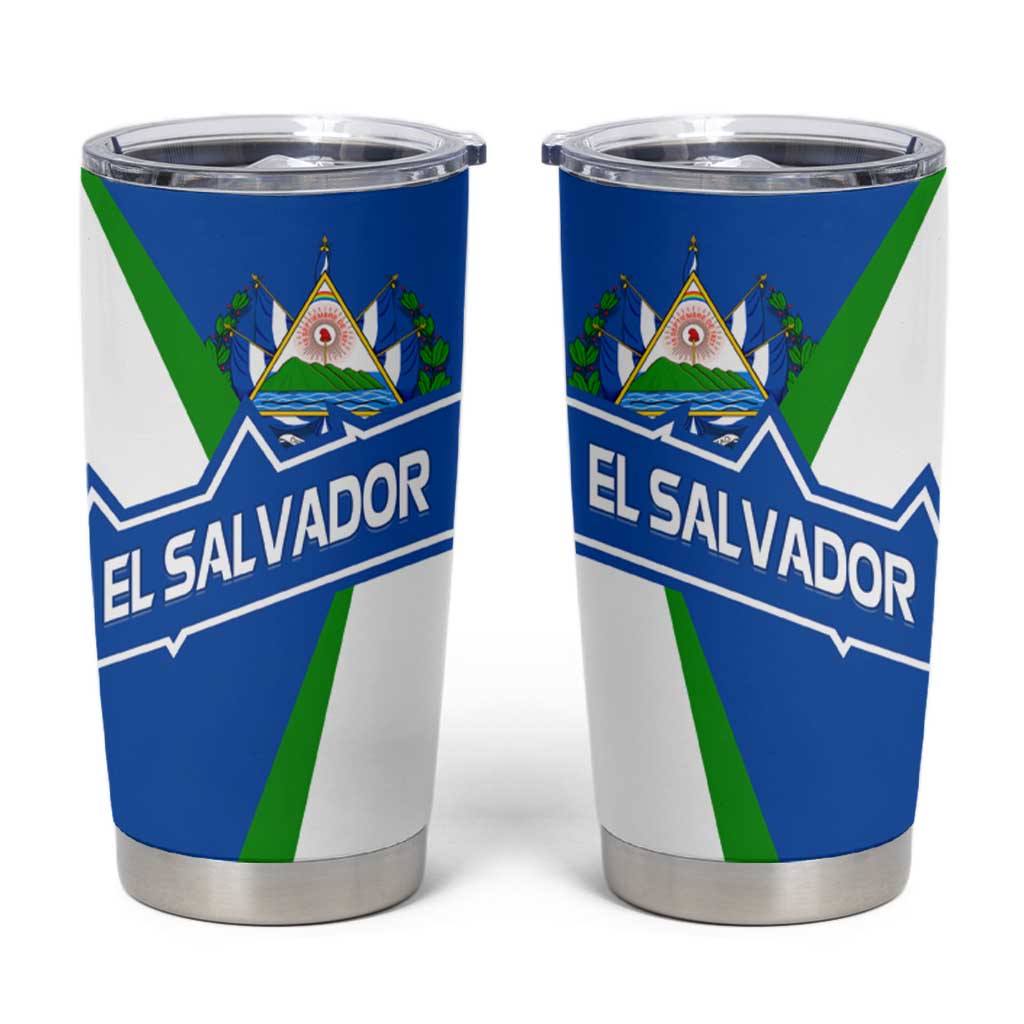 El Salvador Flag Crest Tumbler Cup with Blue Green Stripes and Bold Letter Design - Wonder Print Shop