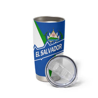 El Salvador Flag Crest Tumbler Cup with Blue Green Stripes and Bold Letter Design - Wonder Print Shop