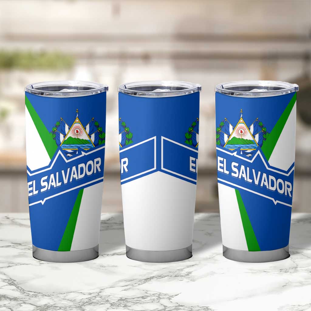 El Salvador Flag Crest Tumbler Cup with Blue Green Stripes and Bold Letter Design - Wonder Print Shop