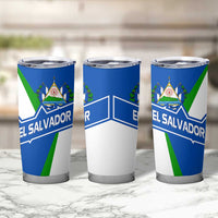 El Salvador Flag Crest Tumbler Cup with Blue Green Stripes and Bold Letter Design - Wonder Print Shop