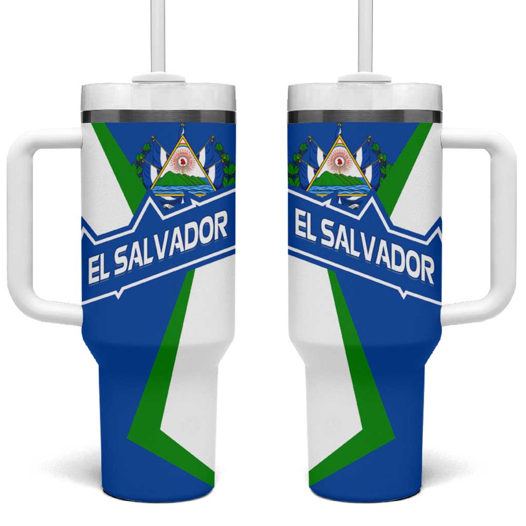 El Salvador Flag Crest Tumbler With Handle with Blue Green Stripes and Bold Letter Design - Wonder Print Shop