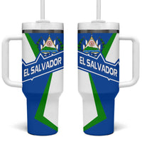El Salvador Flag Crest Tumbler With Handle with Blue Green Stripes and Bold Letter Design - Wonder Print Shop