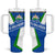 El Salvador Flag Crest Tumbler With Handle with Blue Green Stripes and Bold Letter Design - Wonder Print Shop