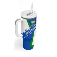 El Salvador Flag Crest Tumbler With Handle with Blue Green Stripes and Bold Letter Design - Wonder Print Shop