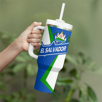 El Salvador Flag Crest Tumbler With Handle with Blue Green Stripes and Bold Letter Design - Wonder Print Shop