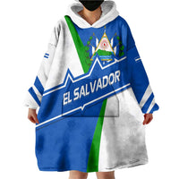 El Salvador Flag Crest Wearable Blanket Hoodie with Blue Green Stripes and Bold Letter Design - Wonder Print Shop