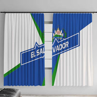 El Salvador Flag Crest Window Curtain with Blue Green Stripes and Bold Letter Design - Wonder Print Shop