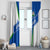 El Salvador Flag Crest Window Curtain with Blue Green Stripes and Bold Letter Design - Wonder Print Shop