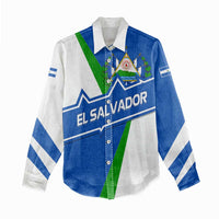 El Salvador Flag Crest Women Casual Shirt with Blue Green Stripes and Bold Letter Design - Wonder Print Shop