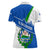 El Salvador Flag Crest Women Polo Shirt with Blue Green Stripes and Bold Letter Design - Wonder Print Shop