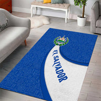 El Salvador Coat of Arms Area Rug with Curved Text and Blue Patterned Background - Wonder Print Shop