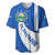 El Salvador Coat of Arms Baseball Jersey with Curved Text and Blue Patterned Background - Wonder Print Shop